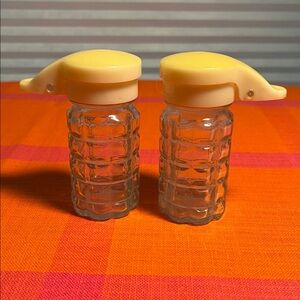 Vintage Glass Salt & Pepper Shakers with Yellow Plastic Lids